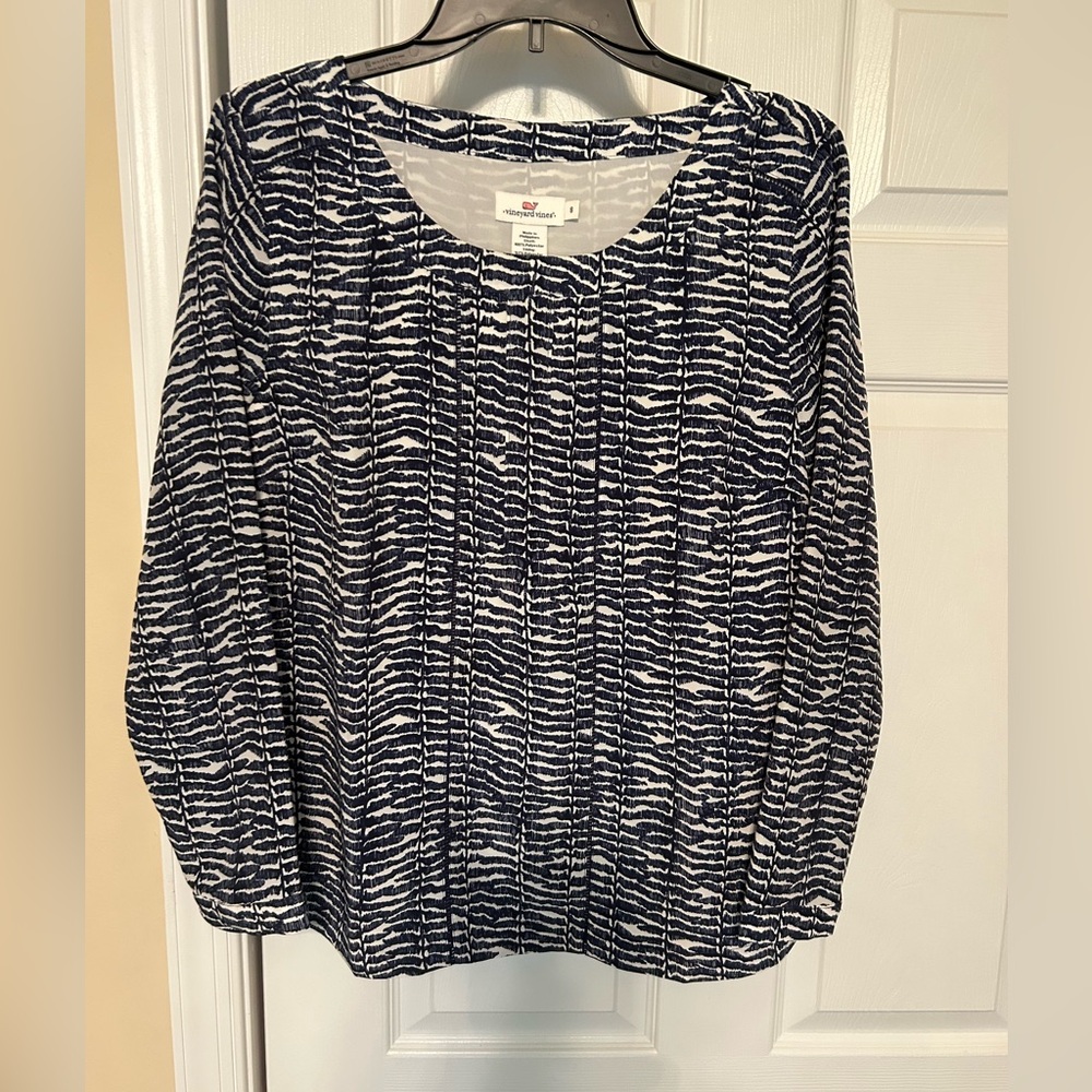 Vineyard Vines Navy and White Striped Blouse